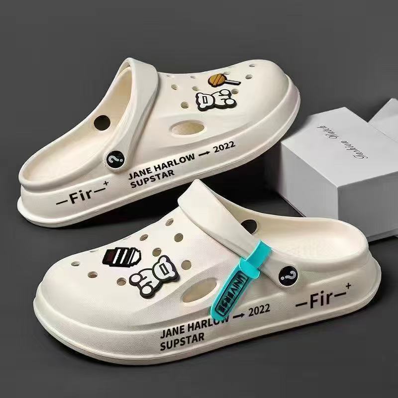 男士洞洞鞋新款防滑厚底休闲外穿韩版沙滩软底拖鞋男slippers