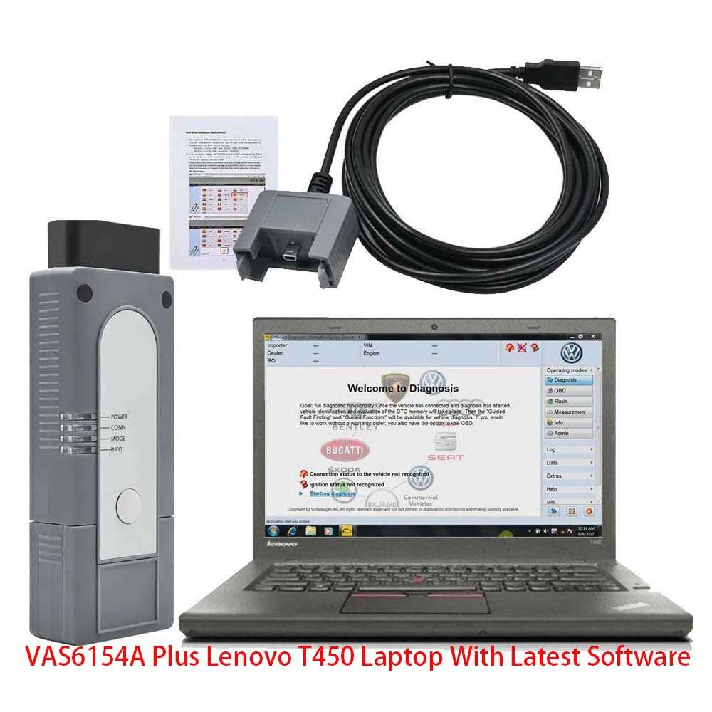 VAS 6154A DoIP OBD2 Scanner Original Tool For VW Audi Skoda Seat With Latest ODIS V25.03 and Engineering V19 Software(VAS6154A Plus Second Hand Laptop Lenovo T450 Laptop With Latest Software)